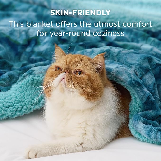 Bedsure GentleSoft Sherpa Fluffy Blanket Queen Size for Bed - Fleece Warm and Cozy for Women Gift, Plush & Fuzzy Faux Fur Christmas Blanket for Couch, Sofa Decor, Tie Dye Design, Teal, 90x90 Inches