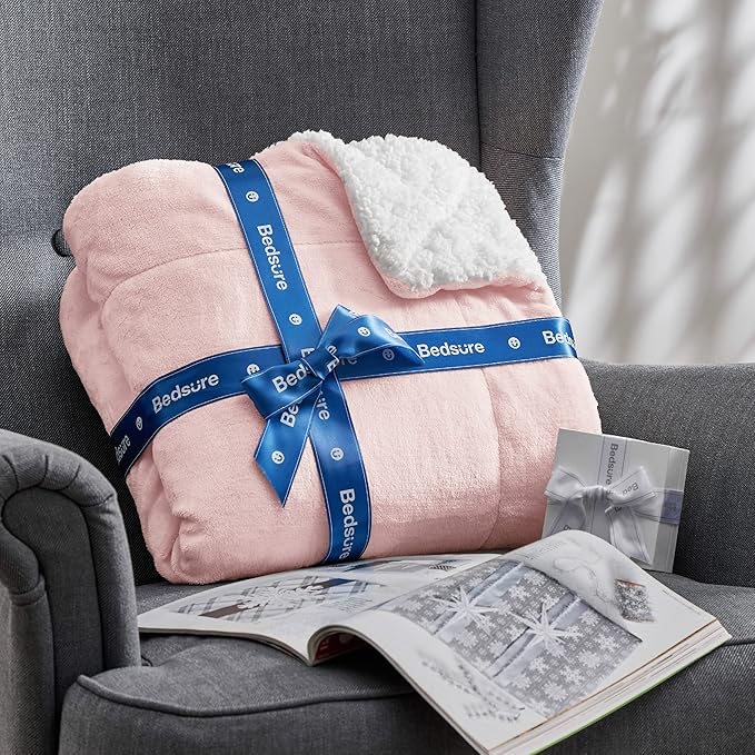 Bedsure GentleSoft Sherpa Fleece Blankets King Size for Bed - Thick and Warm, Soft Fuzzy Plush King Blanket for Winter, Pink, 108x90 Inches