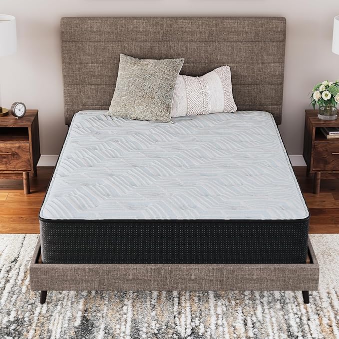 Signature Design by Ashley Twin Size Palisades 14 Inch Plush Hybrid Mattress with Quick Response Gel Memory Foam, Fiberglass Free, Mattress In A Box