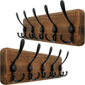 WEBI Rustic Coat Rack Wall Mounted,Wood Coat Hanger Wall,5 Coat Hooks,16" Hole to Hole,Hook Rack Rail,5 Triple Hooks for Hanging Jacket,Clothes,Hats,Entryway,Brown,2 Packs