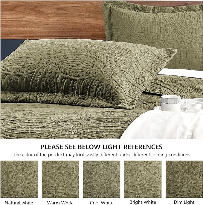 Love's cabin California King Size Quilt Bedding Set Green Bedspreads - Cal King Summer Lightweight Bedspread Comforter - Coin Pattern Coverlet for All Season - 3 Pieces (1 Quilt, 2 Pillow Shams)