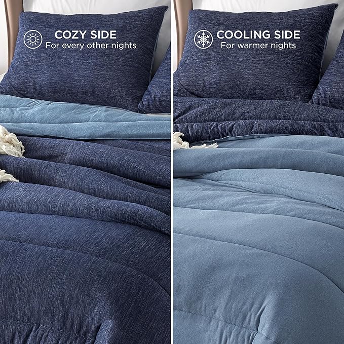 Bedsure Twin/Twin XL Comforter Set - Cooling and Warm Bed Set, Navy Blue Reversible Bedding for All Season, 2 Pieces, 1 Twin Size Comforter (68"x88") and 1 Pillow Case (20"x26")