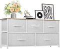 YITAHOME Wide Chest of Drawers, Dresser with 5 Drawers, Light Grey Fabric Storage Tower, Dresser for Bedroom with 5 Drawers, Living Room, Closets - Sturdy Steel Frame, Wooden Top