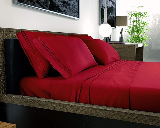 DREAMCARE California King Sheet Sets – 6 pcs Cooling Bed Sheets – up to 21” Deep Cal King Sheets – 2500 Supreme Collection – Extra Soft 100% Brushed Microfiber Hotel Luxury with Side Pocket – Burgundy