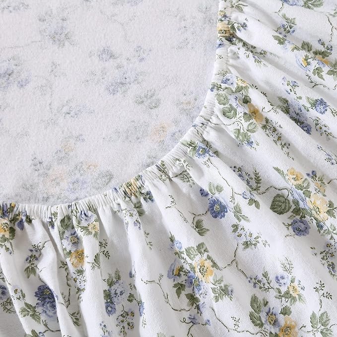 Laura Ashley - Flannel Sheets King Size, Anti-Pilling & Wrinkle Resistant Cotton, Touchably Soft for All-Season Comfort - Bed Sheets with Matching Pillowcases & Fitted Sheet (Le Fleur Cottage Blue)