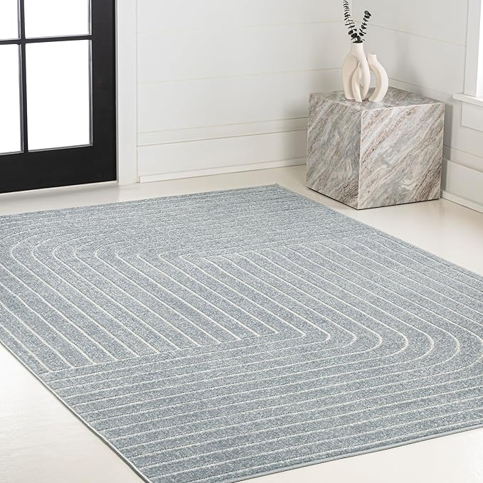 Eyely NCS101F-5 Odense High-Low Minimalist Angle Geometric Light Blue/Cream 5 ft. x 8 ft. Indoor/Outdoor Area Rug, for Home, Backyard, Patio, Porch, Bedroom, Kitchen, Living Room