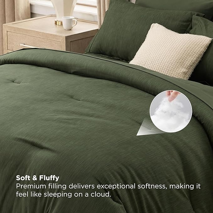 Bedsure King Size Comforter Set Dark Green - Bed in a Bag King Bedding 7 Pieces, Cationic Dyed Bed Set, Dark Green Soft Bedding for All Seasons Comforter with Sheets, Pillowcases & Shams