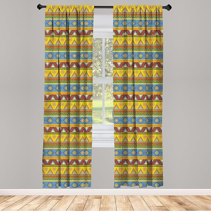 Ambesonne Aztec Curtains, Traditional Classic Tribal Style Folk Motif Sun Mexican Culture Image, Window Treatments 2 Panel Set for Living Room Bedroom, Pair of - 28" x 84", Yellow Orange