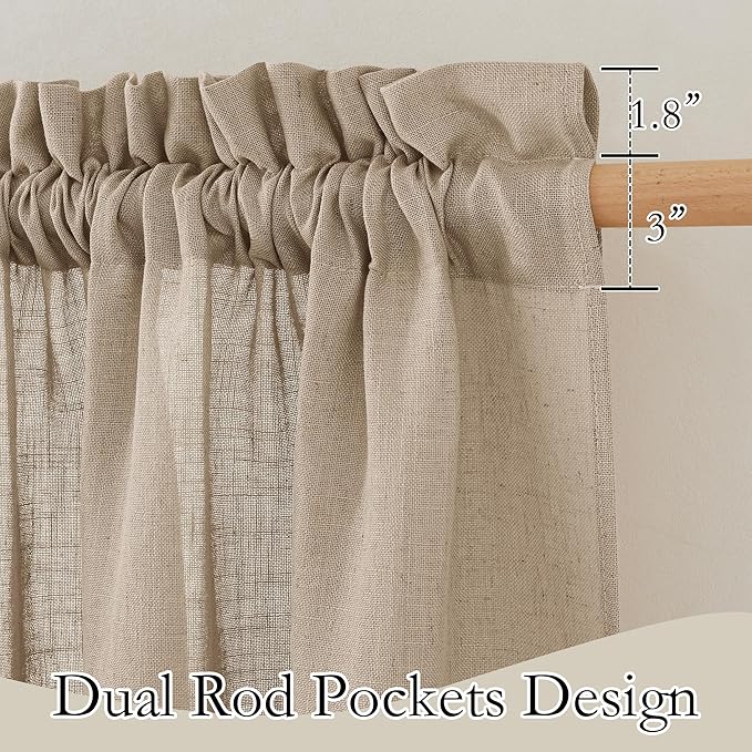 RYB HOME Natural Linen Curtains 84 Inch Length, Light Filtering Home Decor 2 Panels Set for Living Room Bedroom, Vertical Soft Window Treatments for Kitchen Kids Room, Khaki, W 34 x L 84 inches