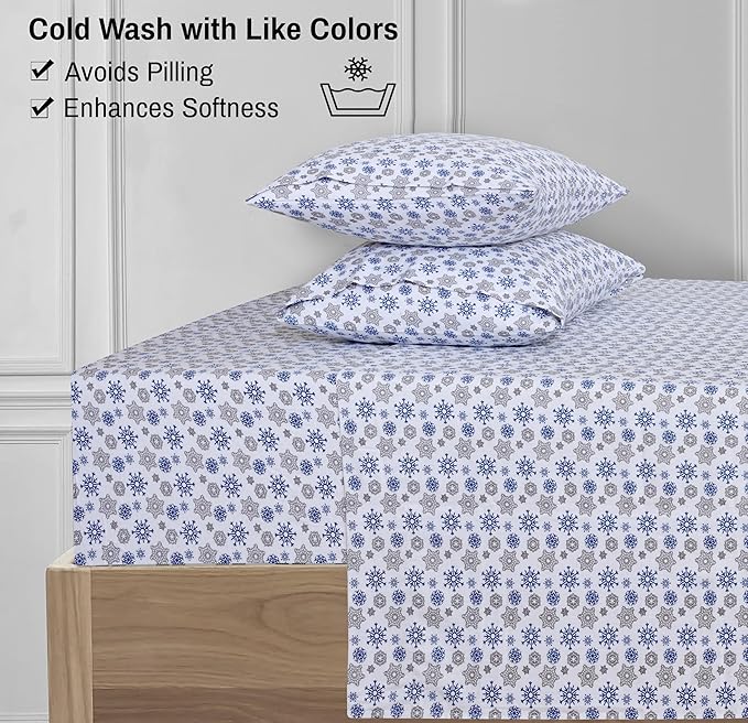 RUVANTI Flannel Sheets Twin Size - 100% Cotton Double Brushed Twin Sheets Set, Deep Pockets 16 Inches, All Seasons Breathable & Extra Soft Bed Sheets, Warm & Cozy, 3 Piece, Snow Flake Grey