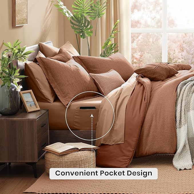 Monbix King Size Comforter Set, Autumn Leaf King Bedding Set Reversible, King Comforter Set 7 Pieces, Cationic Dyeing Bed in a Bag with Comforter, Sheets, Pillowcases & Shams