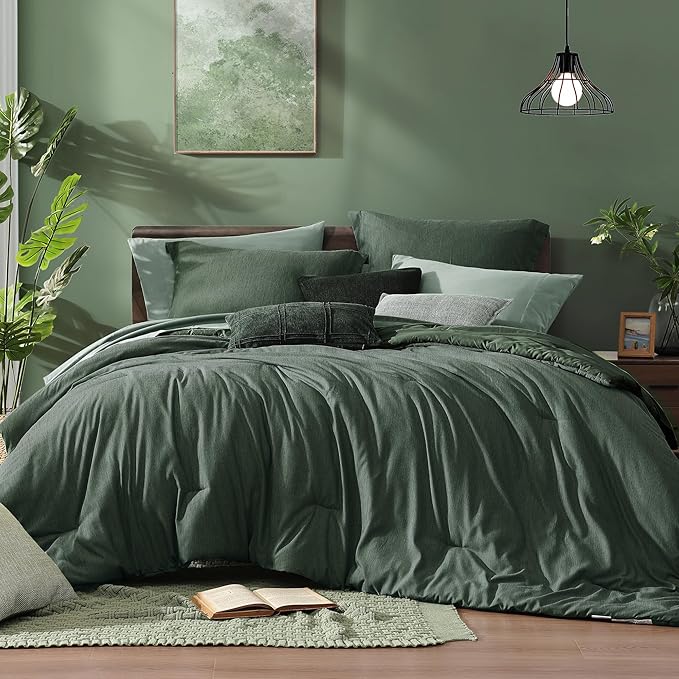 Monbix Full Size Comforter Set, Deep Forest Bedding Comforter for Full Size Bed Set Reversible, Bedding Sets Full 7 Pieces, Cationic Dyeing Bed in a Bag with Comforter, Sheets, Pillowcases & Shams