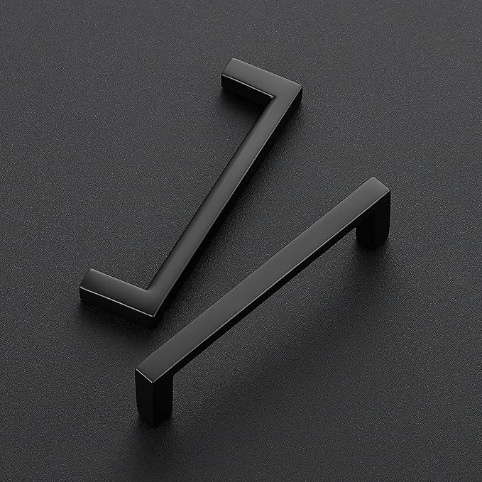 Ravinte 25 Pack Matte Black Cabinet Pulls, 3-3/4 Inch (96mm) Hole Center Slim Kitchen Handles, Square Drawer Pulls for Cabinets & Cupboards, Hardware