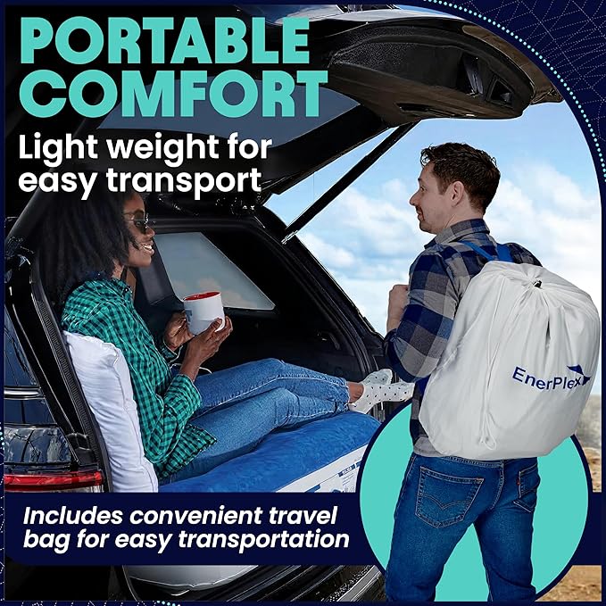 EnerPlex Camping Air Mattress with Built in Pump - Queen Blow Up Mattress for Travel & Guests - Portable Bed for Adults and Kids - Blue