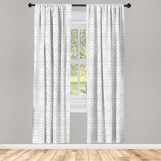 Ambesonne Geometric Window Curtains, Continuous Pattern with Abstract Concave Shapes and Triangles Print, Lightweight Decor 2-Panel Set with Rod Pocket, Pair of - 28" x 95", Charcoal Grey and White