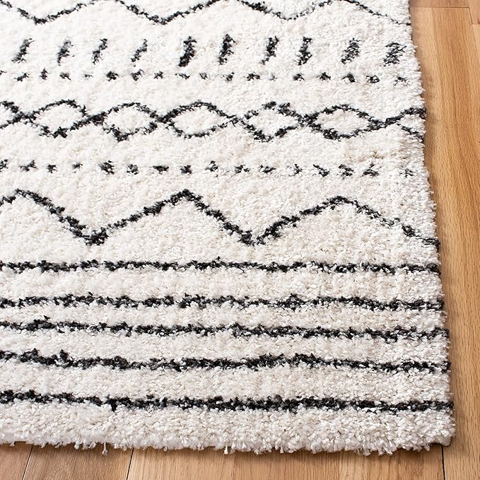 SAFAVIEH Arizona Shag Collection Area Rug - 2'3" x 16' Runner, Ivory & Black, Non-Shedding & Easy Cleaning, Plush Thick Pile, Ideal for Living Room, Bedroom, Dining Space (ASG741Z)