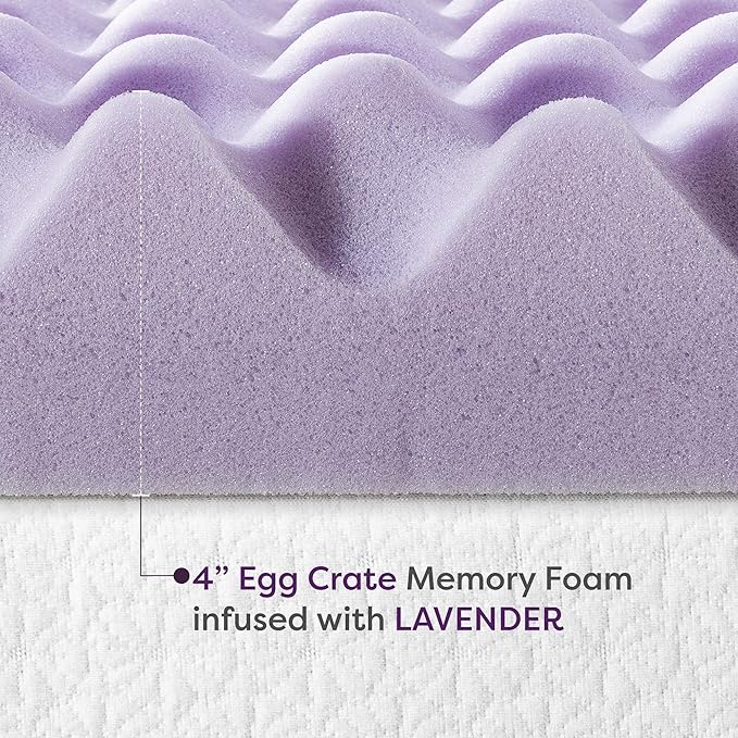 Best Price Mattress 4 Inch Egg Crate Memory Foam Mattress Topper with Soothing Lavender Infusion, CertiPUR-US Certified, Dorm Essentials, King