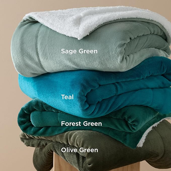 Bedsure GentleSoft Sherpa Fleece Blankets King Size for Bed - Thick and Warm Throw for Women and Men, Soft Fuzzy Plush King Blanket for Winter, Olive Green, 108x90 Inches