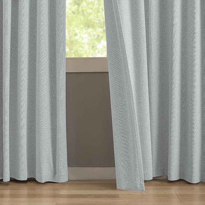 KangBang 100% Blackout Pinch Pleated Curtains 108 Inches Long, Linen Blend Pinch Pleated Window Drapes with Hooks, Track System Curtain Panels for Sliding Door Modern Farmhouse,60x108, Fog Grey,2 PCs