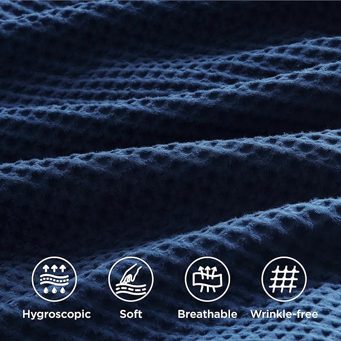 Bedsure Cotton Duvet Cover Set - 100% Cotton Waffle Weave Navy Duvet Cover Oversized King Size, GentleSoft™ and Breathable Bedding Set for All Season, 3 Pieces, 120"x98"