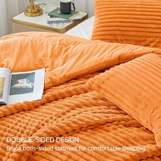 BEDELITE Fleece California King Comforter Set -Super Soft & Warm Fluffy Burnt Orange Bedding, Luxury Fuzzy Heavy Bed Set for Winter with 2 Pillow Cases