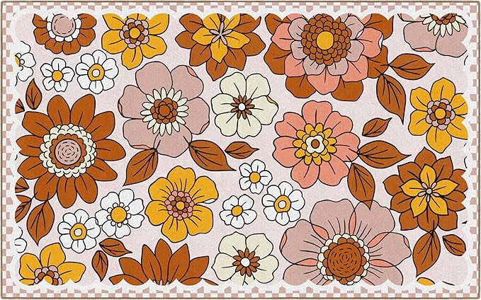 Flagship Carpets Schoolgirl Style Retro Floral Educational Area Rug for Kids Room Seating Décor, Children's Classroom, Play Carpet for Teaching and Playroom, 7'6 "x 12' Pink
