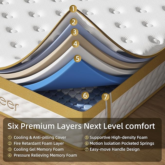 Cooling Gel Memory Foam Hybrid Mattress, 10 Inch Twin Size Mattress in A Box with Pocket Springs for Back Pain & Pressure Relief, Medium Firm Feeling with CertiPUR-US Certified Foam