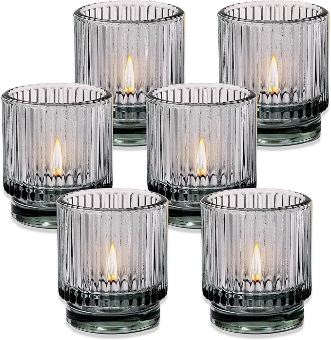 Kate Aspen Ribbed Glass Candle Holder Smoke Gray Tealight Holders for Home, Kitchen, Room or Living Room Decor - Vintage Tea Light Votive Accent for Table or Shelf Styling (Pack of 36)