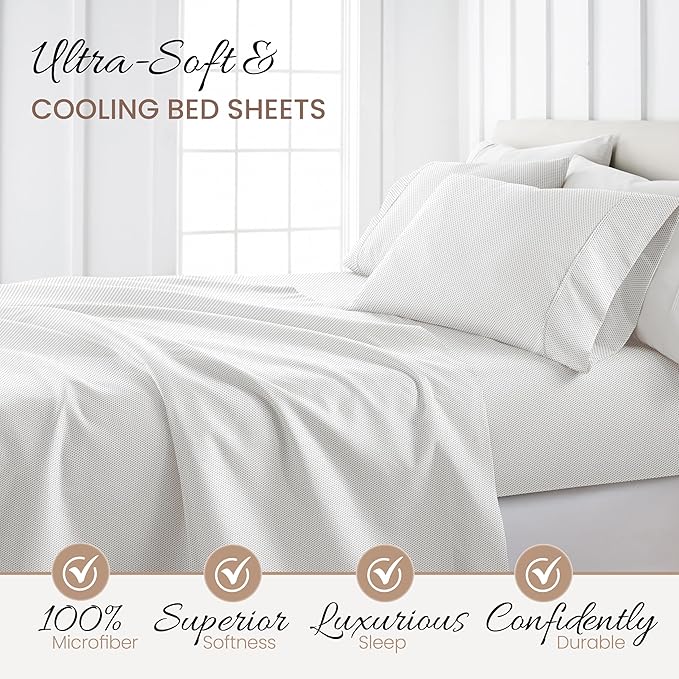 Linen Market 4 Piece King Sheet Set - Breathable, Double-Brushed Patterned Cooling Sheets – Oeko-TEX Certified Ultra Soft & Wrinkle-Free 16" Deep-Pocket King Sheets - Easy Care Stippled Gray