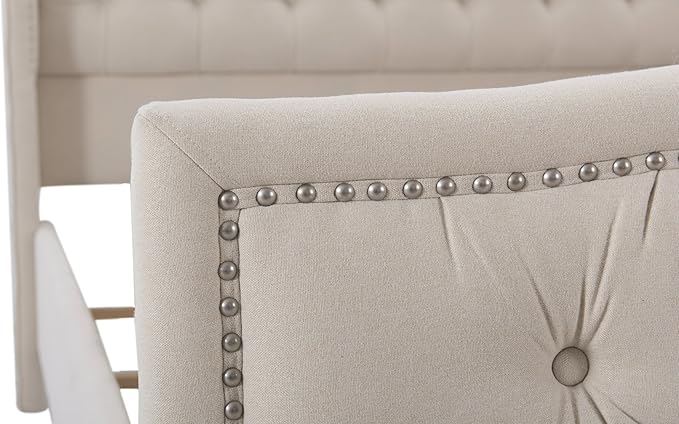Jennifer Taylor Home Marcella Upholstered Shelter Headboard Bed Set, King, Sky Neutral Beige Polyester