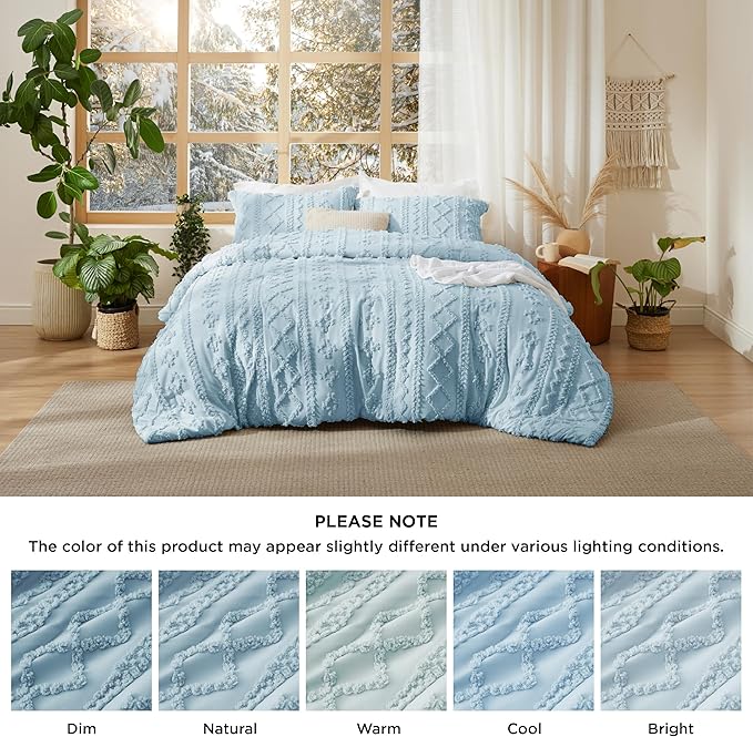 Bedsure Tufted Boho Comforter Set Twin Size - Dusty Blue Boho Bed Set, GentleSoft™ 2 Pieces Farmhouse Shabby Chic Embroidery Bedding, Gifts for Woman, Soft Jacquard Twin Comforter for All Seasons