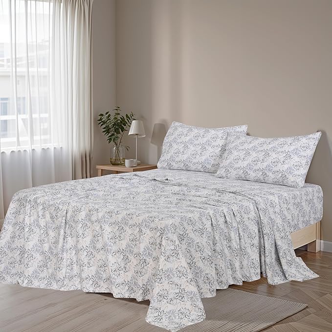 RUVANTI Flannel Sheets Queen Size - 100% Cotton Double Brushed Bed Sheets, Deep Pockets 16 Inches Queen Sheet Set, All Seasons Breathable & Extra Soft - Warm & Cozy, 4 Piece, Pacific