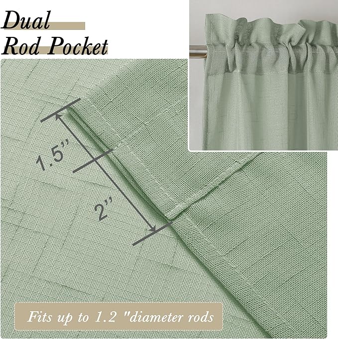 Aiyufeng Faux Sage Green Sheer Curtains 54 Inch Length 2 Panel Set, Fresh Farmhouse 54 Inch Long Sheer Linen Look Airy & Lightweight Elegant Window Treatments for Bedroom/Kitchen, 30Wx54L inch