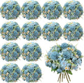 Tigeen 12 Bundles Peonies Artificial Flowers Faux Roses Silk Flowers Hydrangea Artificial Bouquet for Wedding Table Centerpiece Floral Vase Home Office Bridal Decor (Mist Blue)