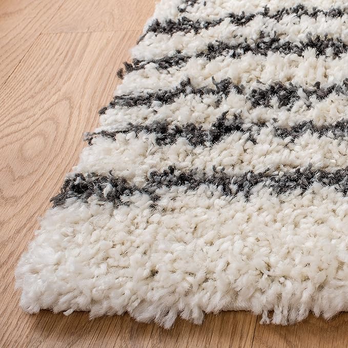SAFAVIEH Arizona Shag Collection X-Large Area Rug - 11' x 15', Ivory & Black, Moroccan Design, Non-Shedding & Easy Care, 1.6-inch Thick Ideal for High Traffic Areas in Living Room, Bedroom (ASG741Z)