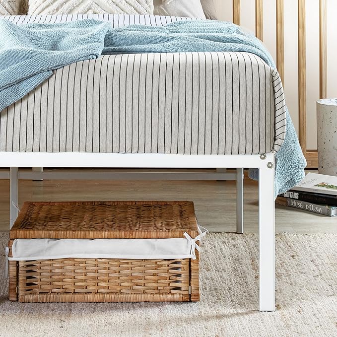 Best Price Mattress 18 Inch Metal Platform Bed Frame, Heavy Duty Steel Slats, White, King