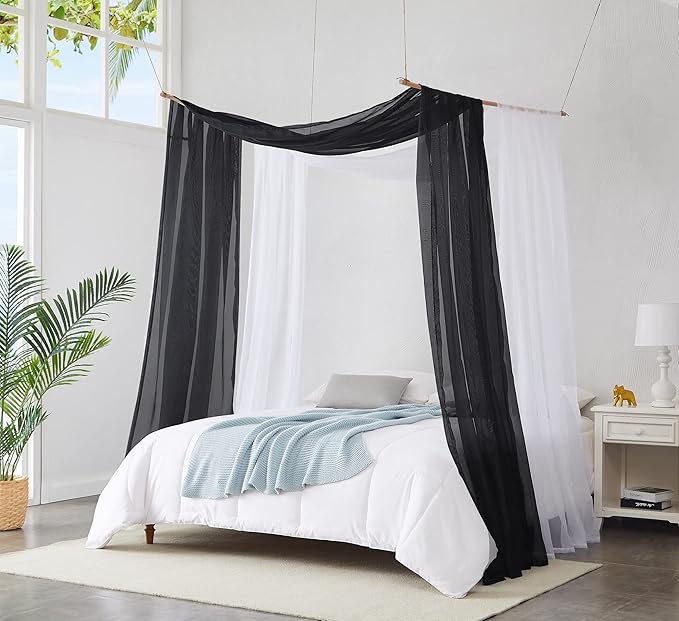 Warm Home Designs 12 Feet Long Sheer Black Window Scarf. These Standard Length Valance Window Scarves are 54 X 144 Inches in Size. Great as Bed Canopy or Wedding Arch Draping Fabric. AM Black 144"