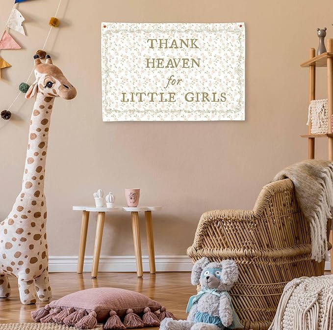 Christian Bible Verse Scripture Rectangular Banner Flag Wall Sign Decor Gift for Baby Girl-Nursery Baby Room Bedroom Decor-Baby,Shower Birthday Christmas Gift-Thank Heaven for Little Girls