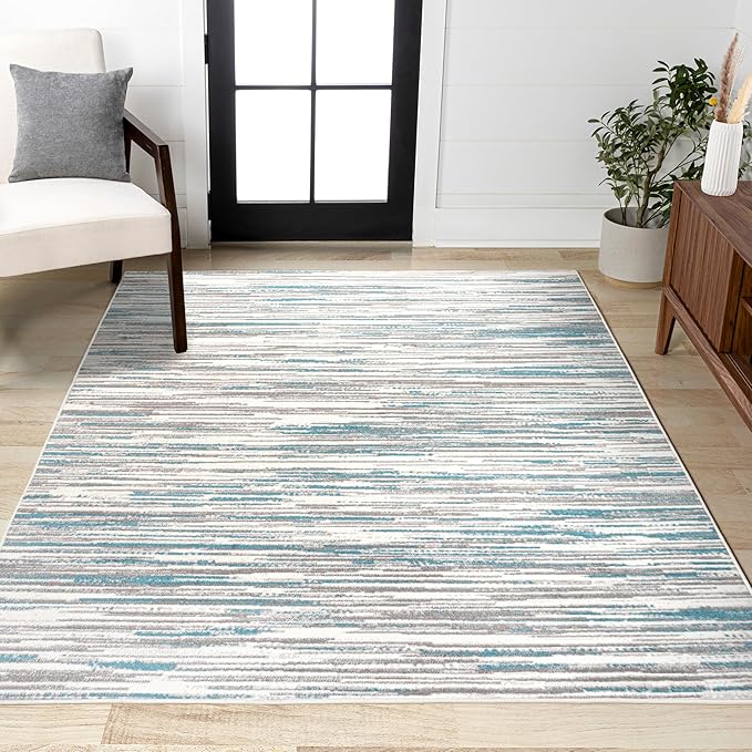 JONATHAN Y Speer Abstract Linear Stripe Gray/Blue Indoor Area Rug, 5x8, Contemporary, Rustic, Easy-Cleaning for Living Room, Bedroom, Kitchen, Pet Friendly, Non-Shedding (LUX106A-5)