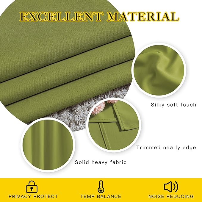 NICETOWN Fresh Green Room Darkening Bedroom Curtains 96 inches Long, Grommet Thermal Insulated Room Darkening Window Treatments Sound Reducing for Living Room, W46 x L96, 2 Panels