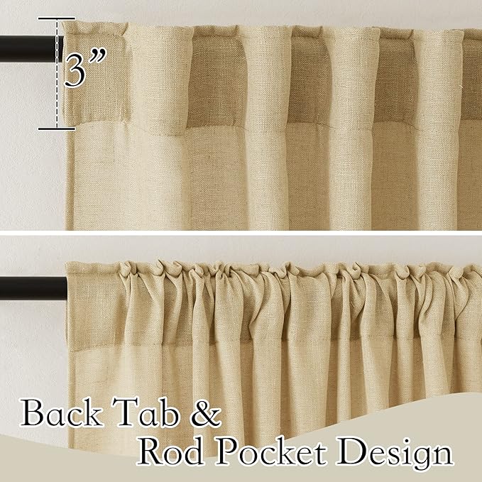 Semi Sheer Curtains for Bedroom - Linen Texture Sheer Privacy for Home Theater Backdrop Diffuse Sunlight Exposure for Sunroom Balcony Terrace, Beige, Wide 52 x Long 90, Set of 2