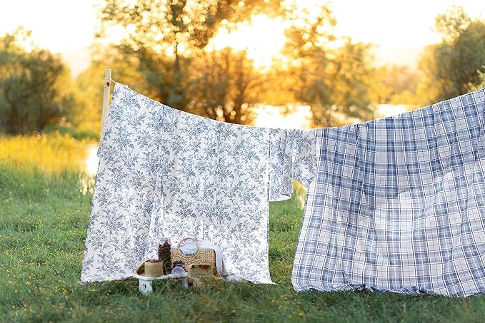 Laura Ashley - Flannel Sheets Queen Size, Anti-Pilling & Wrinkle Resistant Cotton, Touchably Soft for All-Season Comfort - Bed Sheets with Matching Pillowcases & Fitted Sheet (Mulholland Plaid Blue)