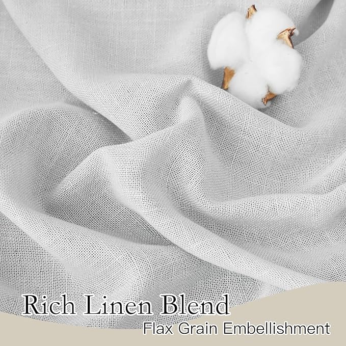 RYB HOME Sheer Curtains for Patio - Linen Bedroom Privacy Drapes Large Window Decor for Living Room Dining Guest Room, Dove Grey, Width 100 x Length 95 inch, Set of 1