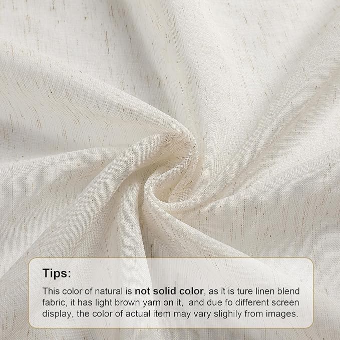 OWENIE Linen Blend Short Semi Sheer Curtains 54 inch Length 2 Panels Set for Small Window, Natural Curtain for Bedroom/Living Room, Rod Pocket Farmhouse Drapes, 2pcs, 40 W x 54 L