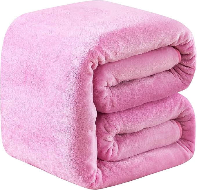 Fleece Twin Size Summer Blanket All Season 350GSM Lightweight Throw for The Bed Extra Soft Brush Fabric Winter Warm Sofa Blanket 66" x 90"(Pink Twin)