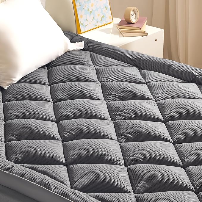 SLEEP ZONE Extra Thick Twin Mattress Topper for Back Pain, Plush Breathable Thick Mattress Pad Cover, Down Alternative Soft Bed Topper with Elastic Fitted Deep Pocket