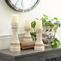Deco 79 Wood Solid Candle Holder, Set of 3 12", 9", 7"H, Cream