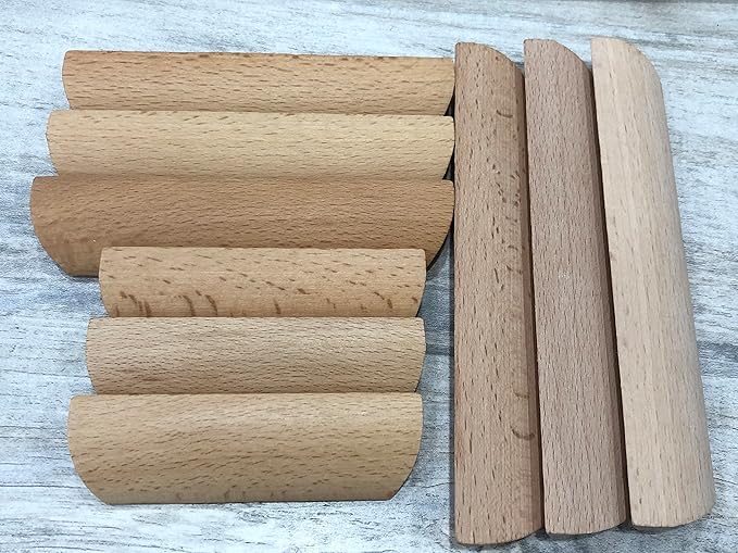 6Pcs Unfinished Wood Solid Furniture Pulls Handles,Unfinished Unpainted Paintable Wooden Handles Cupboard Closet Drawer Handle Pull,Length 6.1",Hole Dis.5.04"