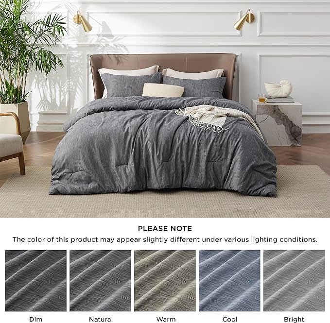 Bedsure California King Comforter Set -Charcoal Grey Soft Bedding for All Seasons, Cationic Dyed Bed Set, 3 Pieces, 1 California King Size Comforter (104"x96") and 2 Pillow Shams (20"x36"+2")