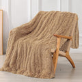 Tuddrom Decorative Extra Soft Faux Fur Throw Blanket 50" x 60",Solid Reversible Fuzzy Long Hair Shaggy Blanket,Fluffy Cozy Plush Fleece Comfy Microfiber Fur Blanket for Couch Sofa Bed,Camel